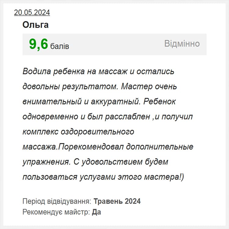 Отзыв клиента о лечебном массаже спины